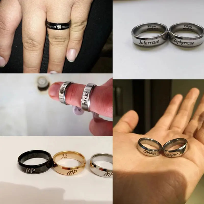 8mm ID Name Date Customized Ring for Men and Women Stainless Steel Personalized Engraving and Beveled Edge Design Jewelry