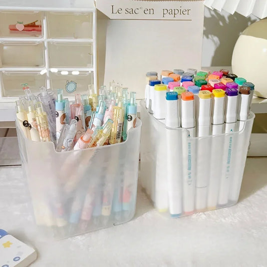 Large Capacity Desktop Storage Pen Holder Desk Organizer Pencil Display Cup Simple Office School Supplies Stationery Box
