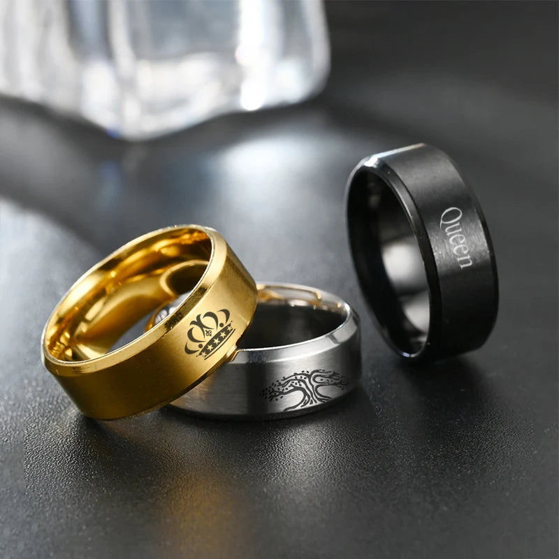 8mm ID Name Date Customized Ring for Men and Women Stainless Steel Personalized Engraving and Beveled Edge Design Jewelry
