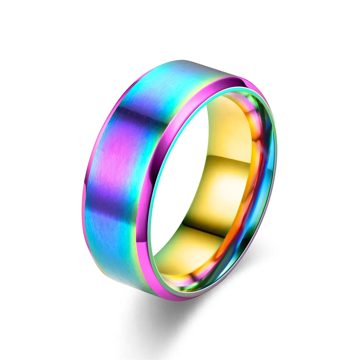 8mm ID Name Date Customized Ring for Men and Women Stainless Steel Personalized Engraving and Beveled Edge Design Jewelry